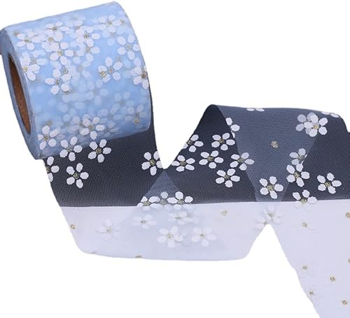 Miniatura 2 de Rollo de cinta de tul con margaritas de 2.36 pulgadas y 25 yardas, hecho a mano, adorno para el cabello, para hornear, flores de cerezo, tela de