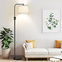 Nintiue Upgraded Dimmable Arc Floor Lamp, 1000 Lumens LED Bulb Included, 65" Tall Modern Standing Lamp with Linen Shade for Living Room Bedroom - Black