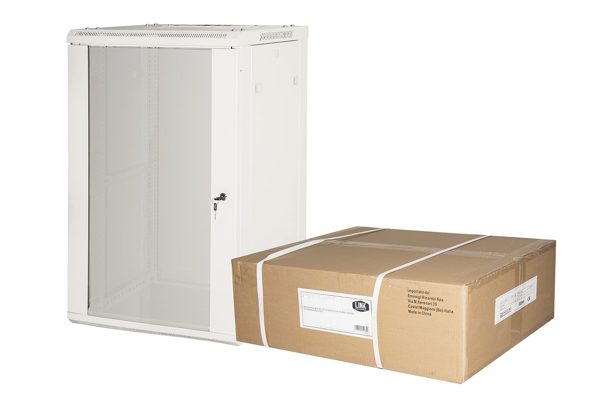 ARMADIO RACK 19" 15 UNITA' DA MURO (A) 770 x (L) 600 x (P) 450 GRIGIO DISASSEMBLATO PORTA VETRO