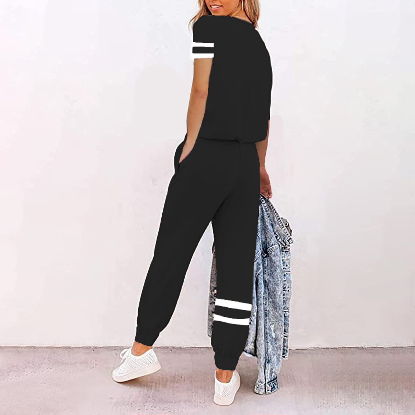 Litthing Conjunto Chándal de Mujer Chandal Completo 2 Piezas De Porta Ropa de Manga Corta y Pantalones Casual para Yoga Set Suave y Cómodo