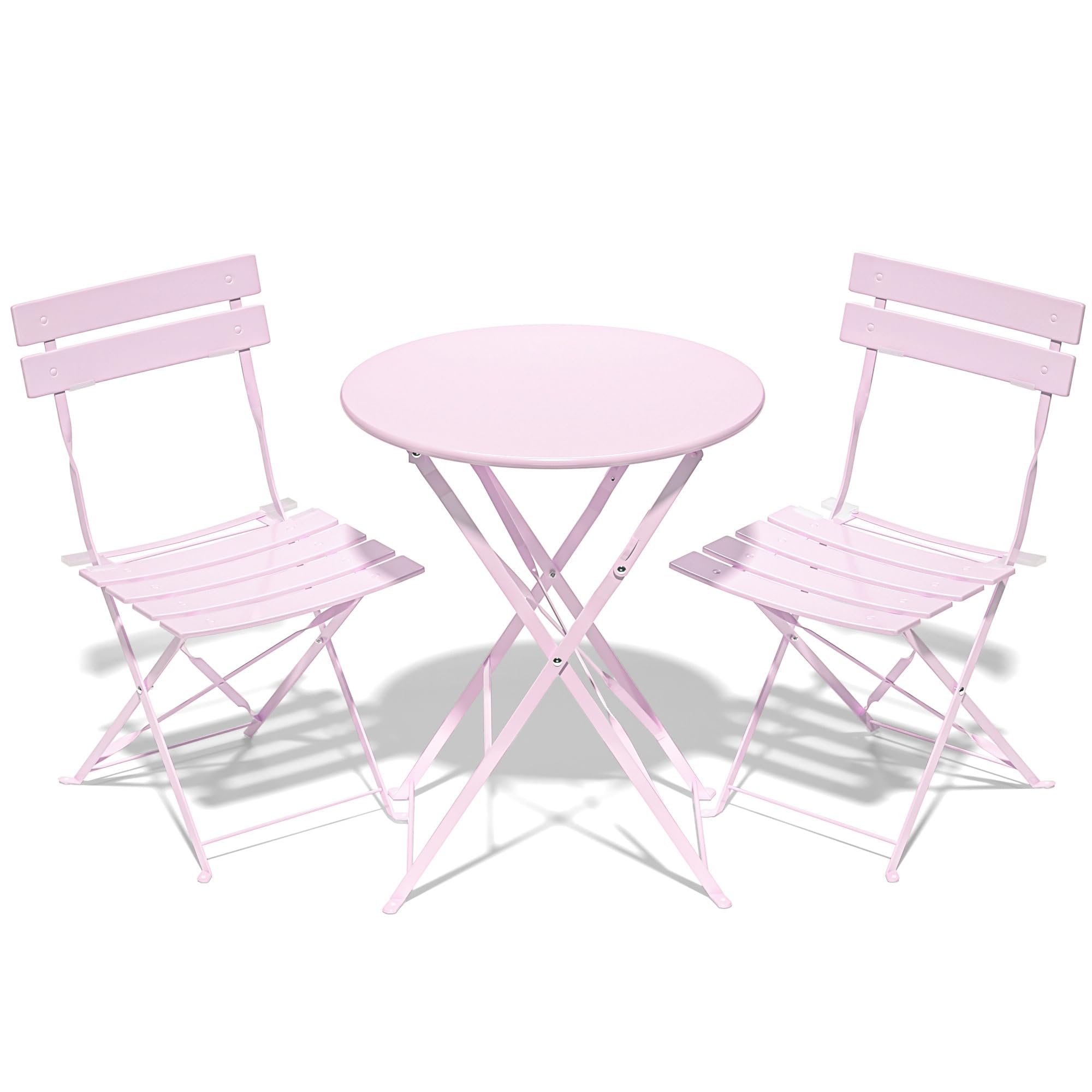 RELAX FIELD Folding Bistro Table and Chairs Set of 2, Balcony Furniture, Outdoor Garden Bistro Set for 2, Small Garden Furniture Set 3 Piece, Pink