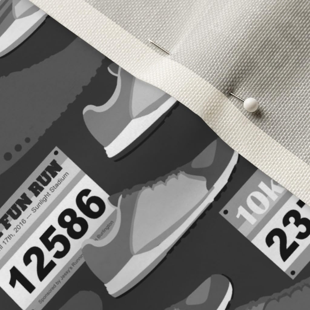 Spoonflower Fabric - Running Shoes & Race Bibs Grayscale Marathon Fitness Exercise Run Printed on Upholstery Velvet Fabric Fat Quarter - Upholstery Home Decor Bottomweight Apparel