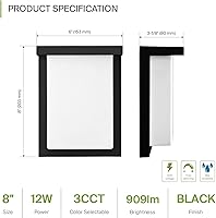 Vista 2 de ASD Lámpara LED de pared para exteriores de 8", aplique de casa para puerta delantera 3CCT, regulable, impermeable, certificada por ETL 12W
