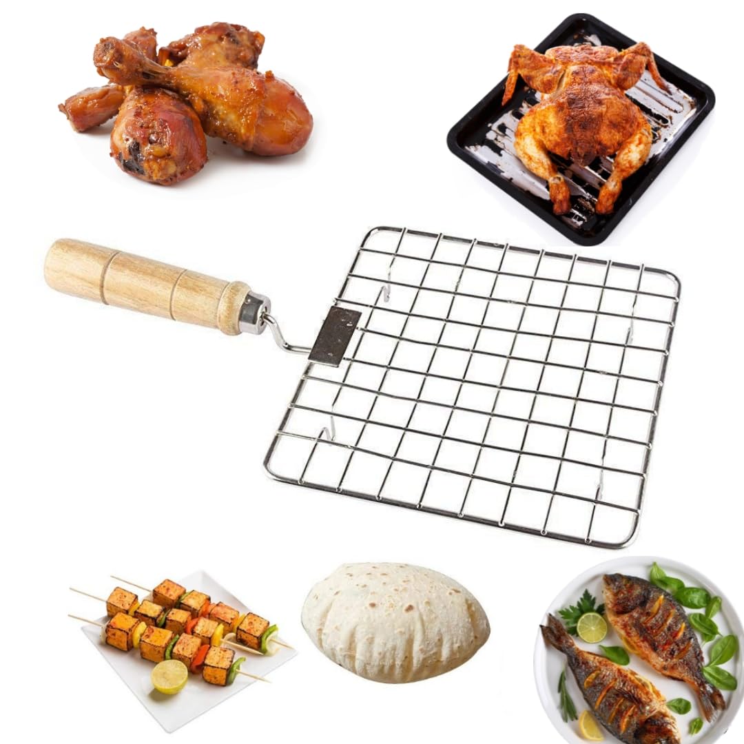 Barbeque Grill/Jali - Stainless Steel | Wooden handle | Toaster/Roaster