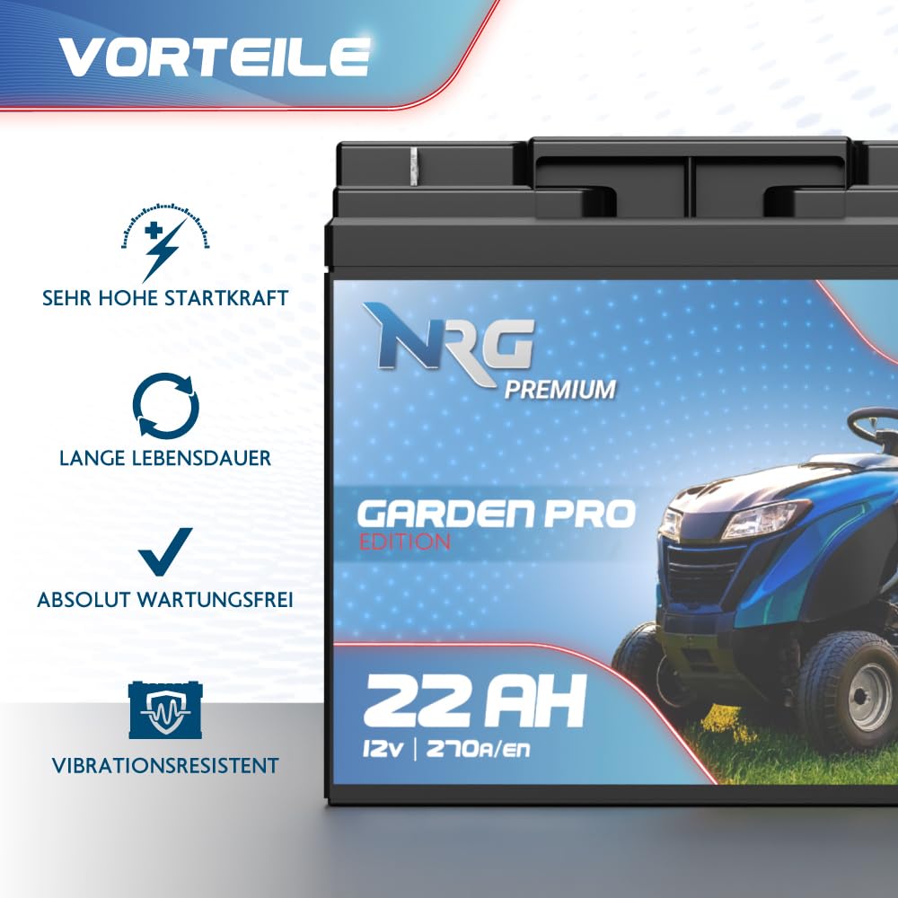 NRG Rasentraktor Batterie 12V 22Ah AGM Akku ersetzt 17Ah 18Ah 19Ah 20Ah