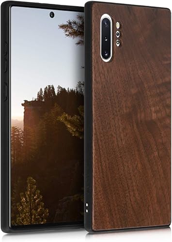 kwmobile Funda de madera real compatible con Samsung Galaxy Note 10 Plus, cubierta de madera dura con parachoques de TPU, color marrón oscuro disponible en Yaxa Mexico