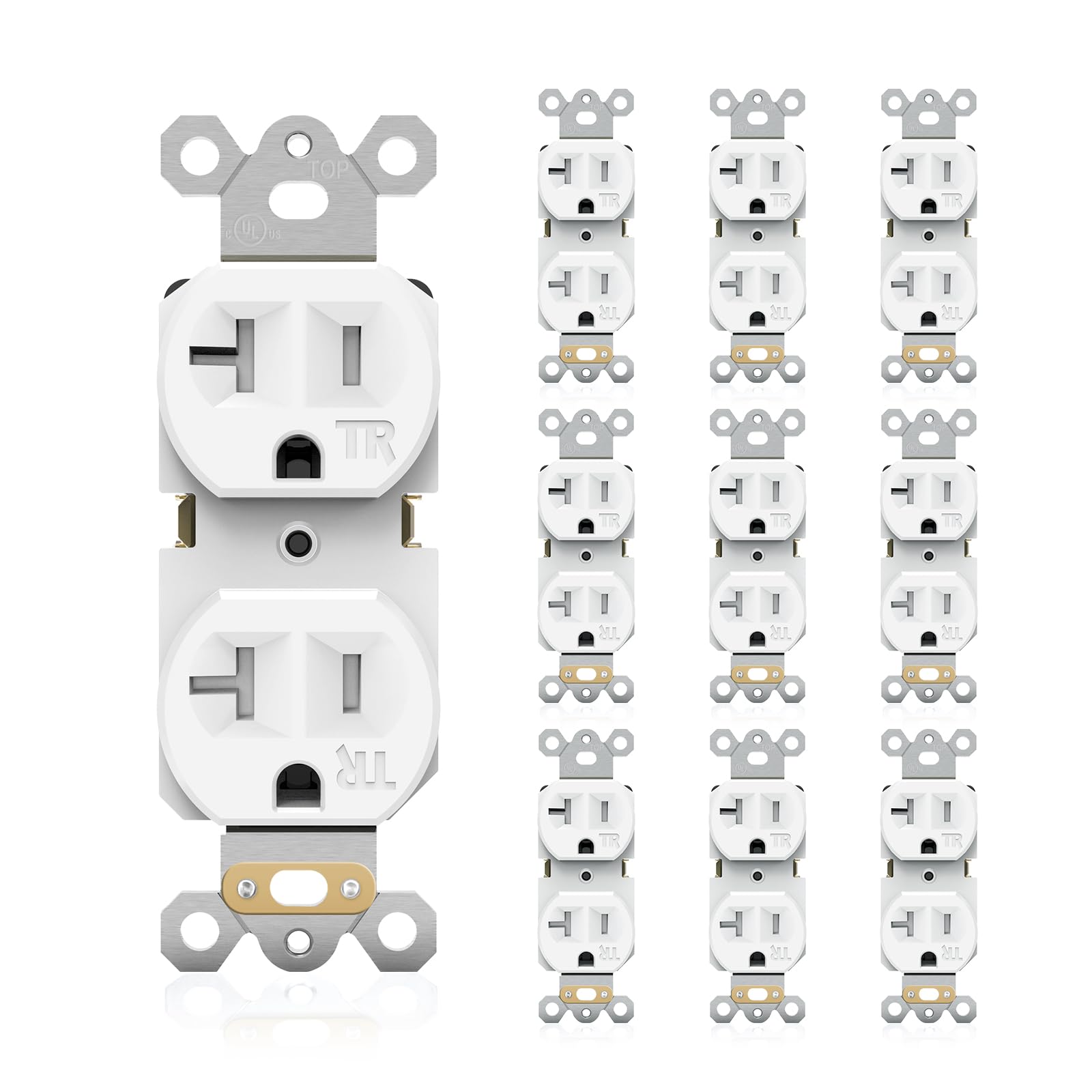 20Amp Electrical Wall Outlet, 125V Duplex Receptacle White Outlet, Standard Residential Grade, Tamper-Resistant, 2-Pole 3-Wire, Self-Grounding, Child Proof, UL Listed, Push & Side Wire, 10 Pack