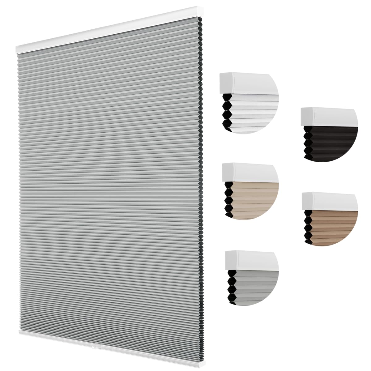 MYshade Cordless Cellular Window Shades No Tools No Drill Blackout Blinds for Indoor Windows Size 43" Wide X 72" Height Grey Room Darkening Window Blinds for Bedroom, Bathroom, Kitchen, Living Room