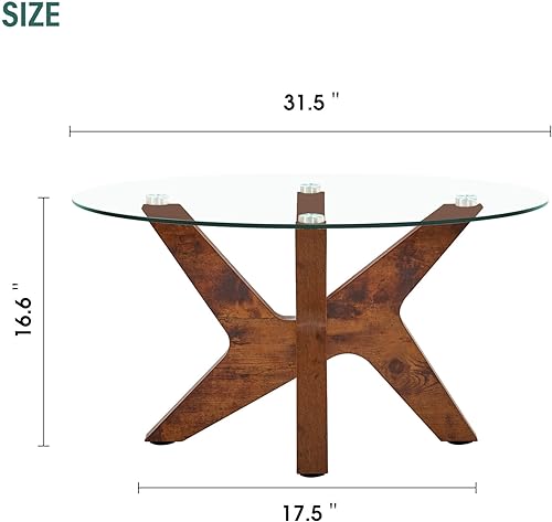 Miniatura 3 de ivinta Mesa de centro redonda de cristal para sala de estar, mesa de té moderna de mediados de siglo, mesa de centro de granja con marco de madera
