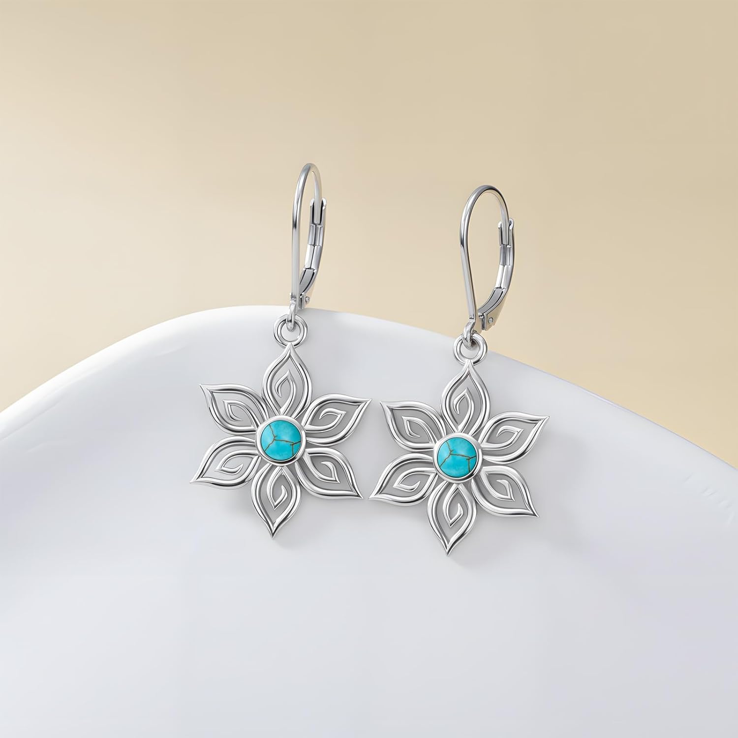 PEIMKO 925 Sterling Silver Turquoise Exquisite Star Dangle Earrings Boho Style Hexagram Drop Earrings Jewelry Gifts for Women Mother - Image 4