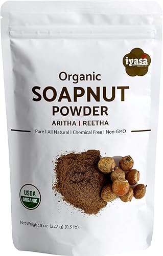 Jabón orgánico en polvo, Aritha, Reetha, limpiador natural de piel y cabello, champú y acondicionador, paquete resellable de 8 onzas