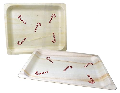 Miniatura 2 de Perfect Stix Plato de madera desechable de 10 pulgadas con estampado de bastón de caramelo, paquete de 25 unidades, 10 platos de bastón de caramelo