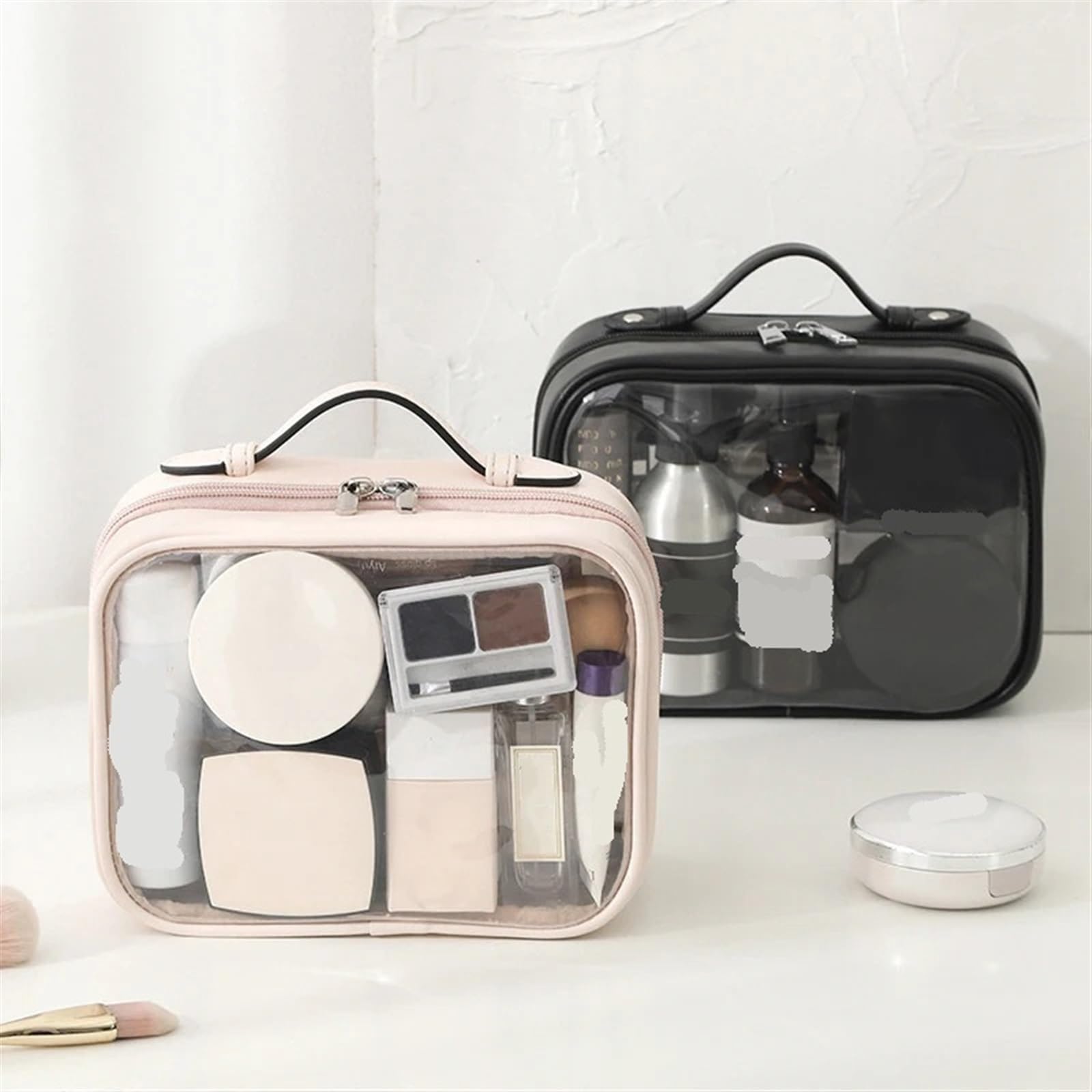 Borsa da Toilette Impermeabile Borsa for cosmetici a doppio strato | Pennello for trucco a doppio strato, multifunzionale, trasparente(Coffee)