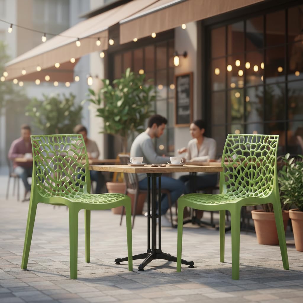 SkyGlamour Supreme Web Plastic Chair| Armless Chair for Cafe and Restaurents, Dining Room Set |Weight Bearing Upto 220kgs(Color: Mehandi Green; Set of 2 Chairs)-image-25