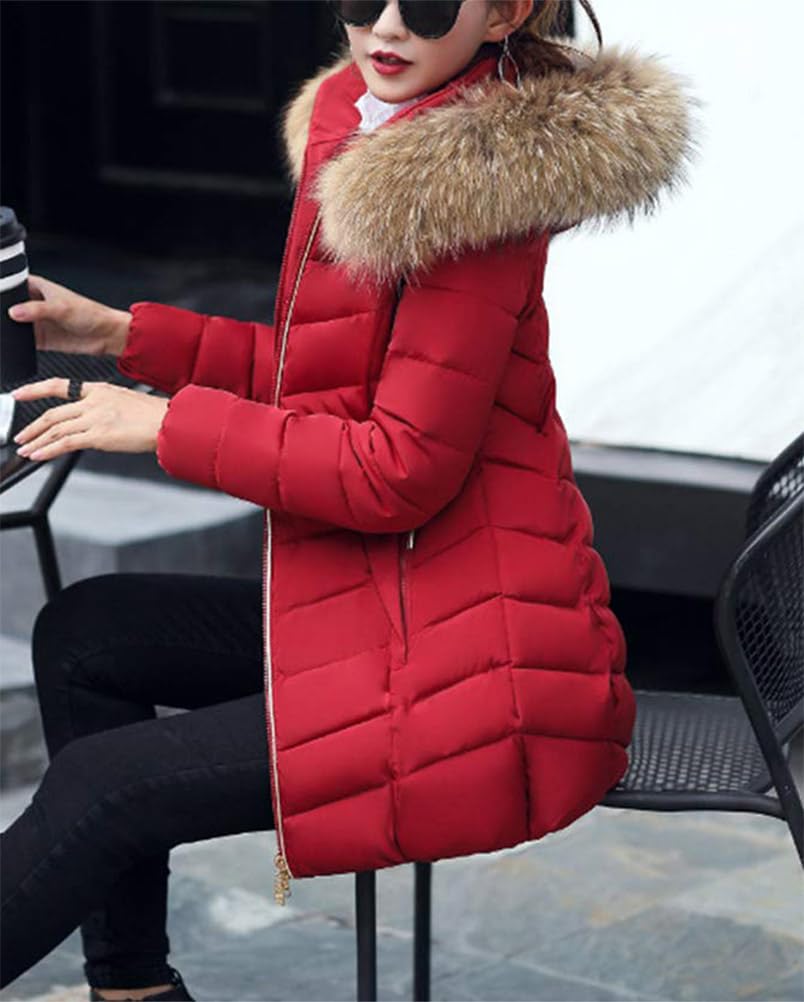 ORANDESIGNE Cappotto Invernale Donna Piumino Giacca Lungo Giubbino con Pelliccia Cappuccio Piumino Cappotti Eleganti Caldo Parka Outwear Trench Giubbotto con Zip e Tasche