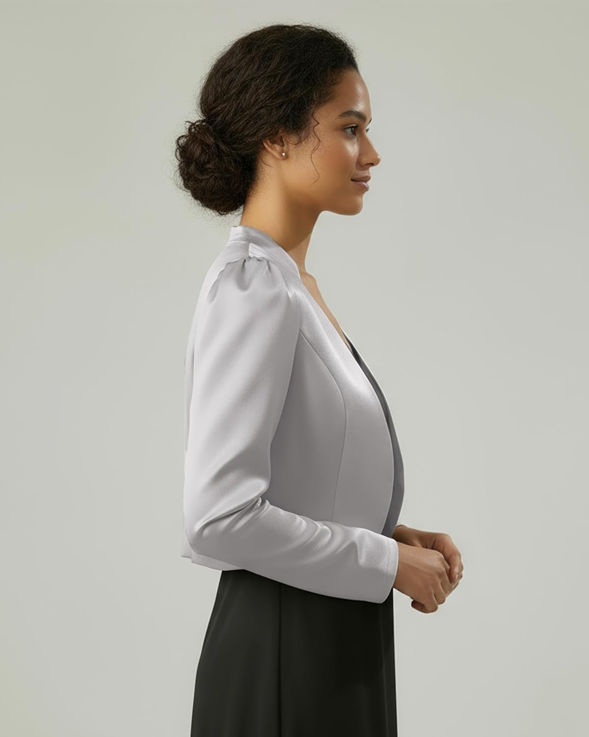 BOLEROSE Formal Long Sleeve Satin Bolero Shrug Occasion Jacket - Image 3