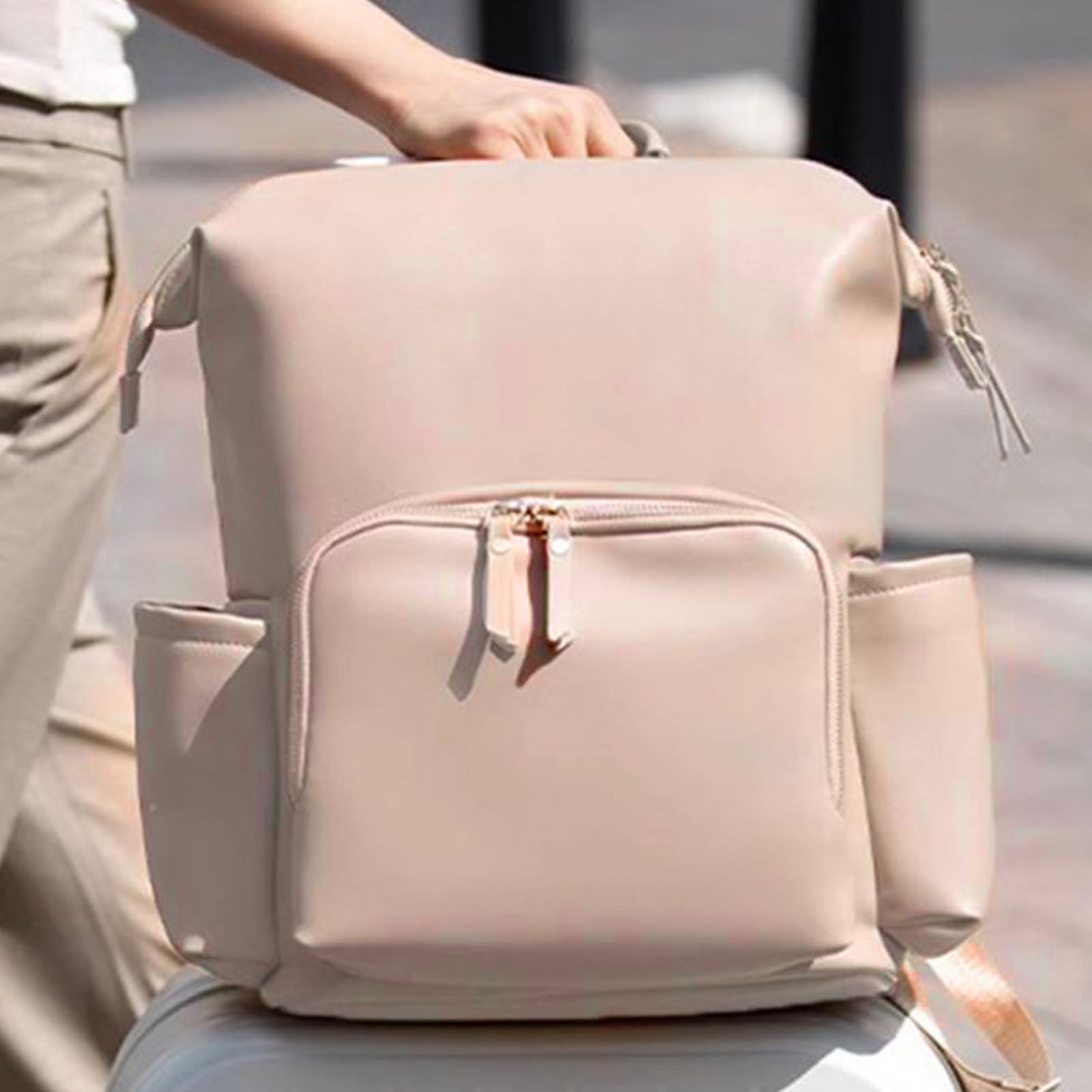 Mochila de pañales de cuero para mujeres, mochila para bebés de cuero bolsa