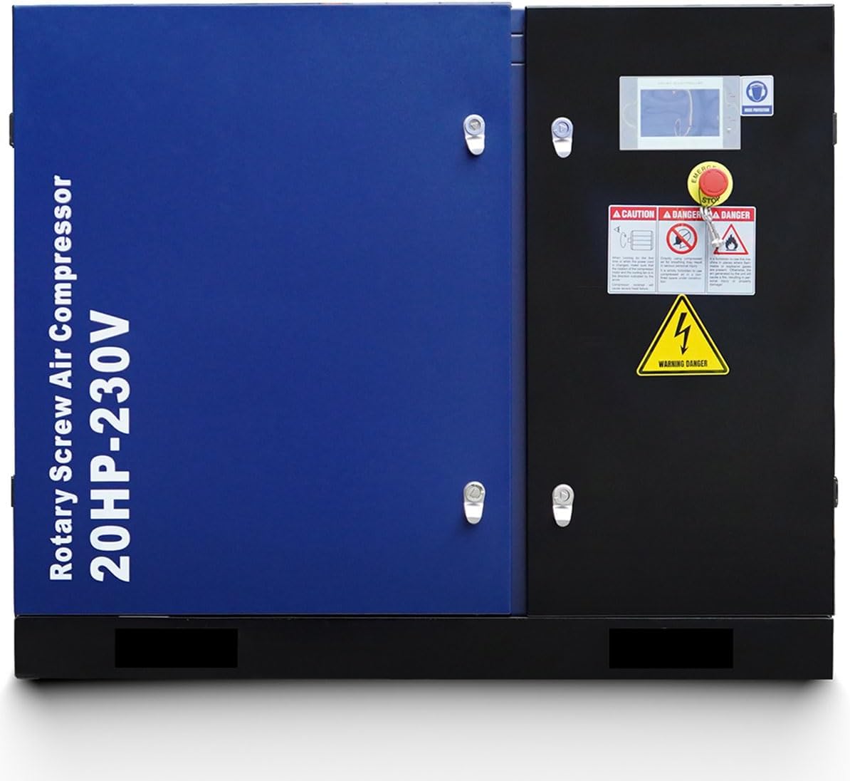 Industrial 20HP Rotary Screw Air Compressor, 74 CFM @ 125 PSI, 230V 3-Phase 60Hz, Fixed Speed, Continuous Duty for Manufacturing & Repair Shops