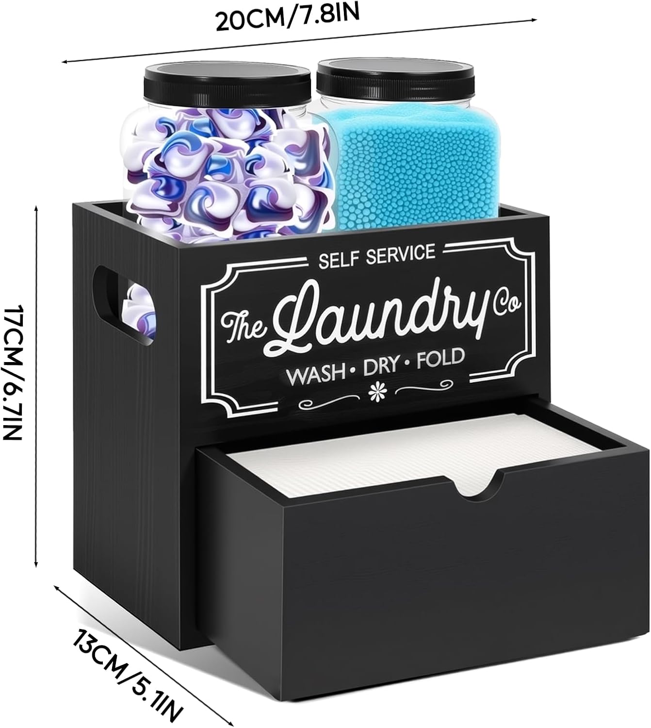 Longzhuo Dryer Sheet Holder, Laundry Pods Container(2 Pack), for Store Dryer Balls, Fragrance Enhancers, Clothespins, and More, Black