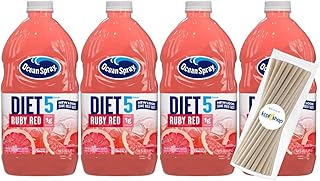 Ocean Spray Diet Ruby Red Juice Drink 64 fl oz Plastic Bottle 4 Pack + 15 Sugarcane Disposable Straws by KOOL8SHOP Infinite Deals