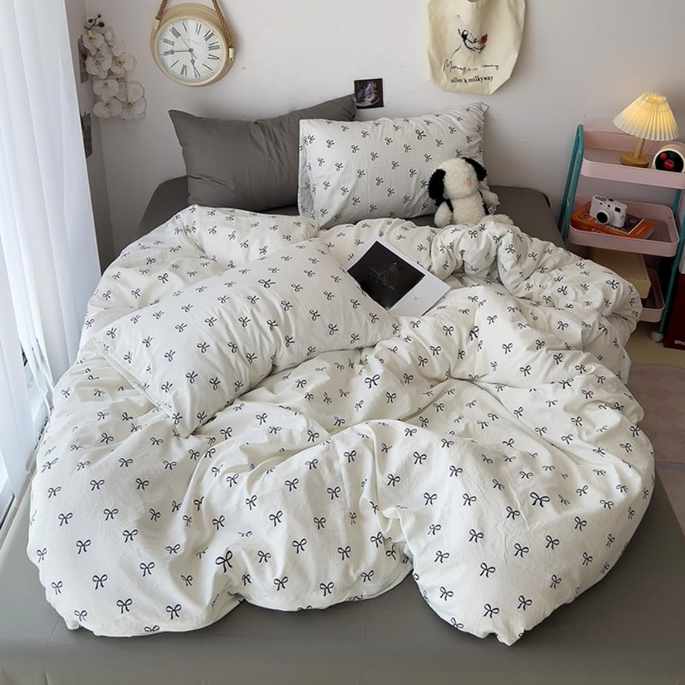Housse de couette 200x200 nœud papillon noir et blanc en microfibre pour lit enfant et ado