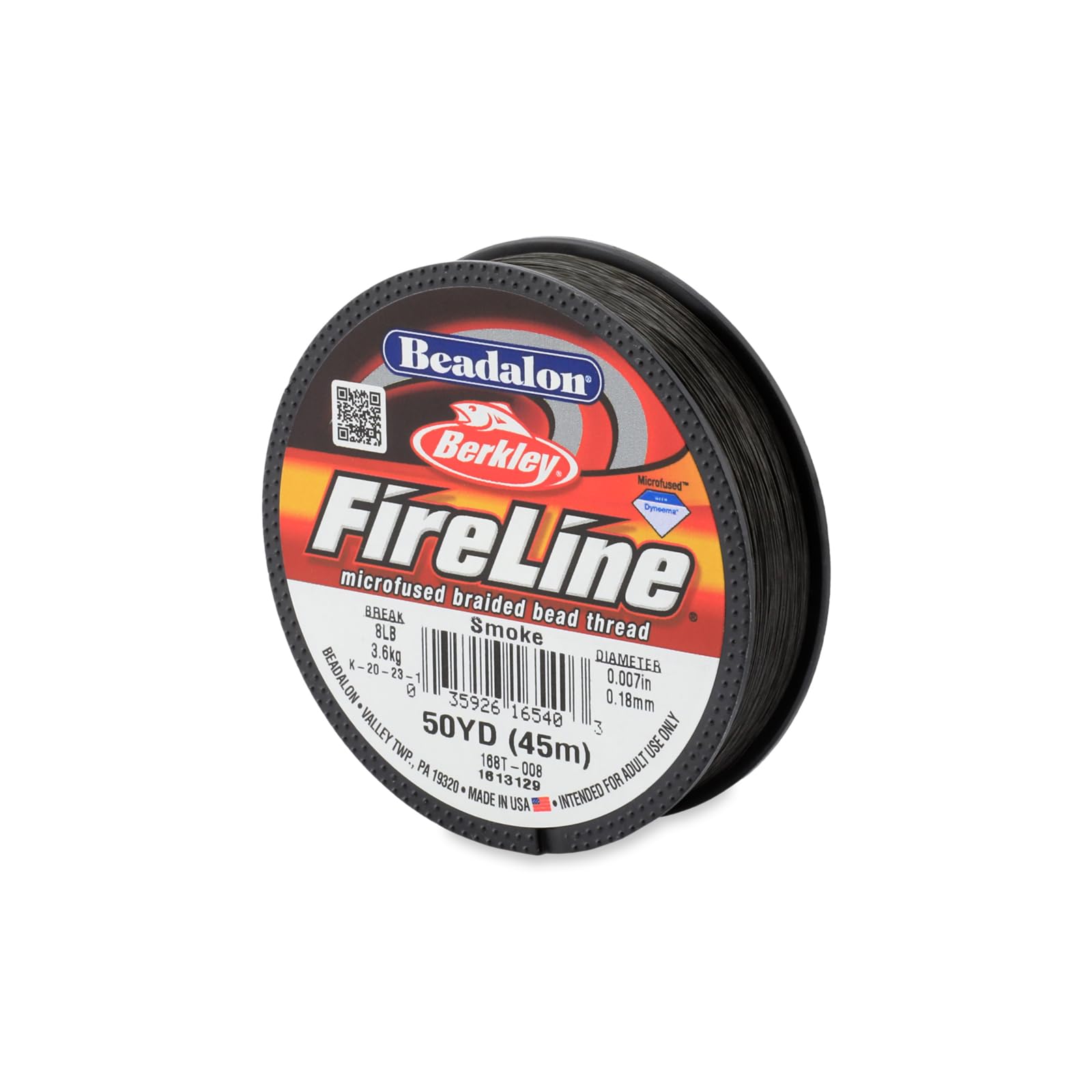 - FireLine Beading Thread by Berkley, 0.007", Break Strength 8 lb, Smoke, 50 yd