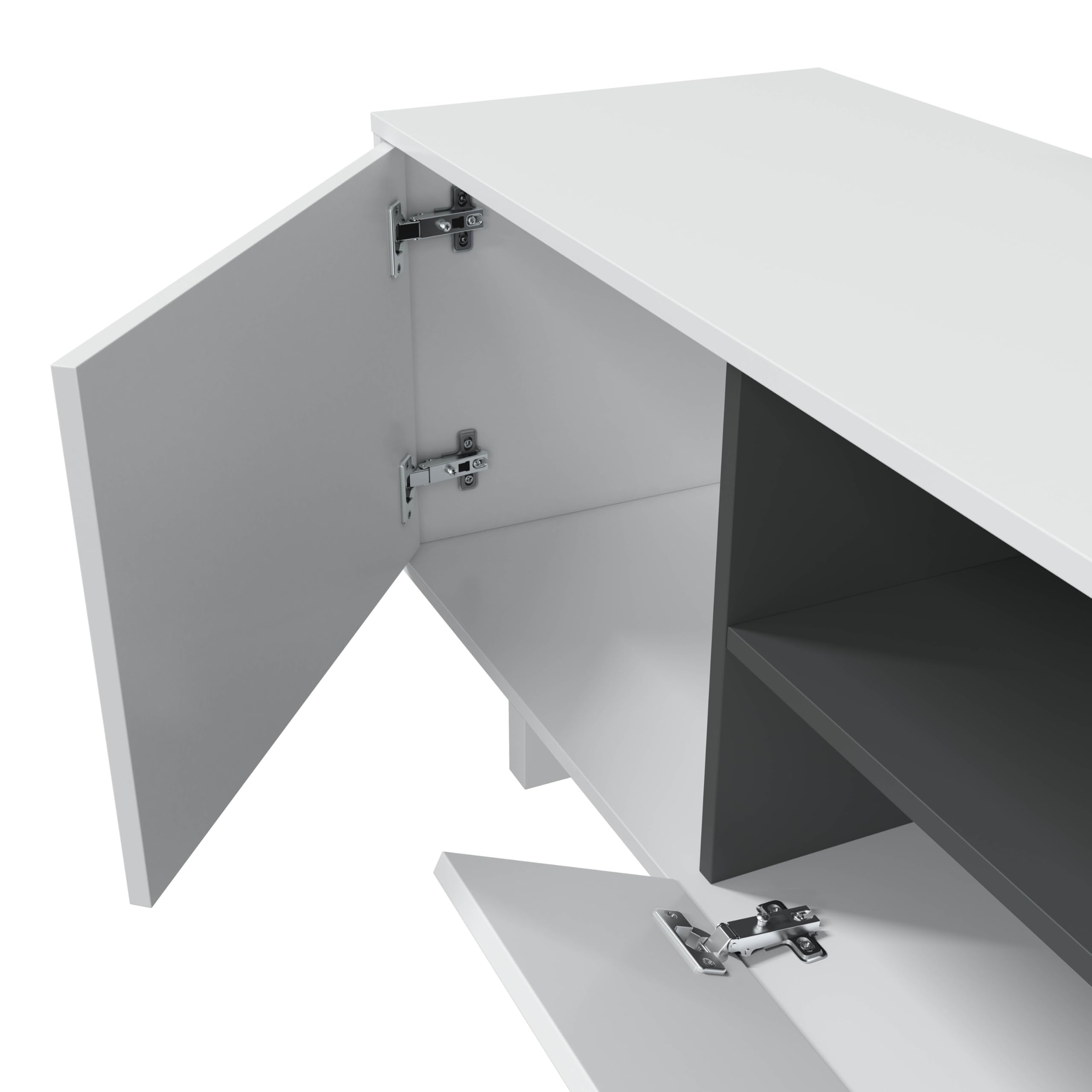 Habitdesign – Mueble de Salón Moderno, Módulos para Comedor, Conjunto de Salón, Color Blanco Brillo y Gris Antracita, 200x41x46 cm - Modelo Belus
