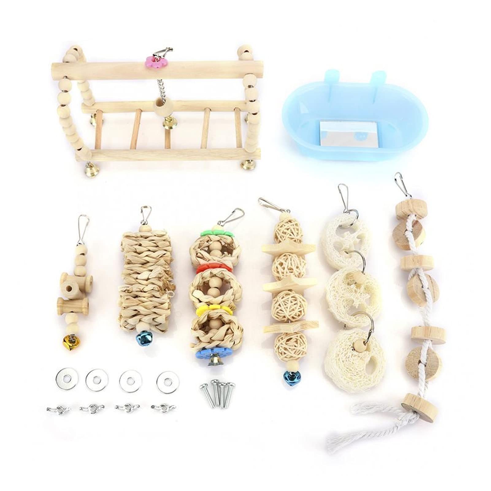 Vogelspielzeug 7 Teile/Satz Haustier Vogel Badewanne Spielzeug Hängende Papagei Klettern Leiter Biss Toys Pet Toy Swing Stand Budgie Sittich Käfig Spaß Spielzeug