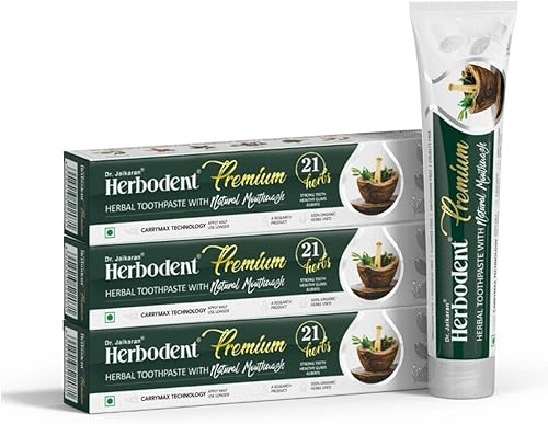 Herbodent Pasta de dientes premium  21 hierbas para dientes fuertes y encías saludables  Neem, clavo, canela, cardamomo con enjuague bucal natural