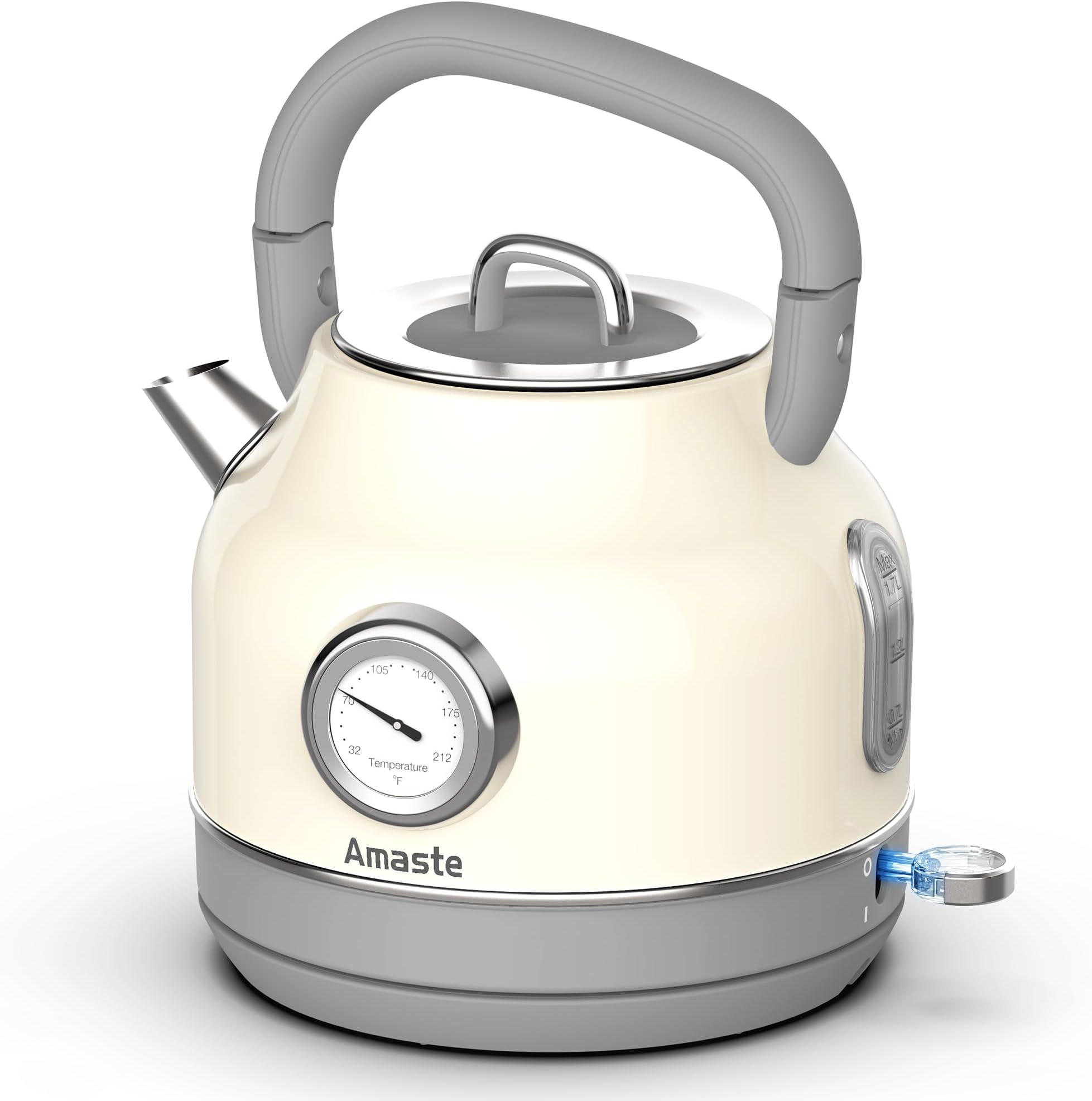 Electric Kettle, Retro Electric Tea Kettle With Thermometer, 57 Oz Hot Water Kettle For Coffee & Tea, 304 Stainless Steel, 1500w Fast Boiling, Auto Shut-Off & Boil Dry Protection, Cream White