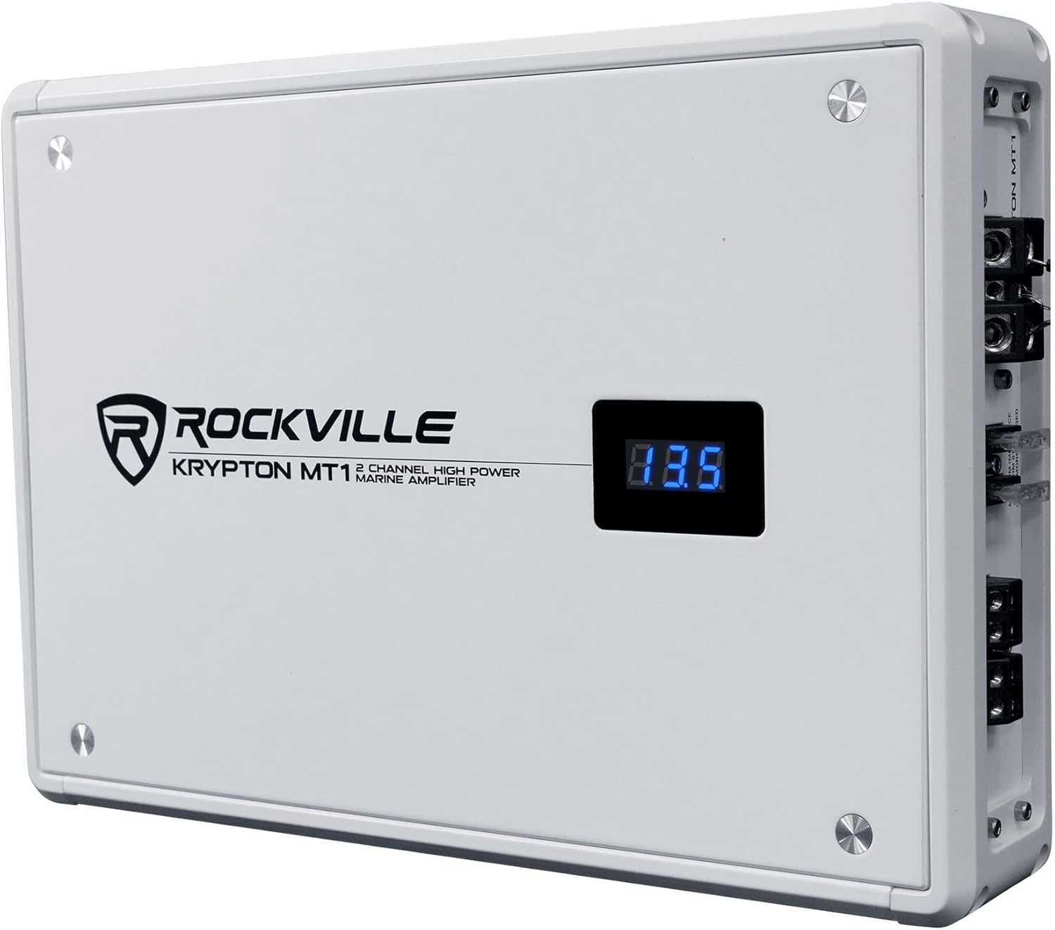 Rockville Krypton MT1 1600w Amplificador de 2 canales marinobarco con medidor de voltios