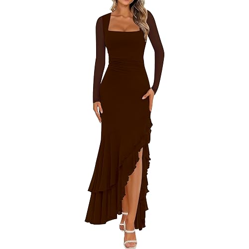 BORIFLORS Women's Bodycon Fall Wedding Guest Long Sleeve Maxi Dress