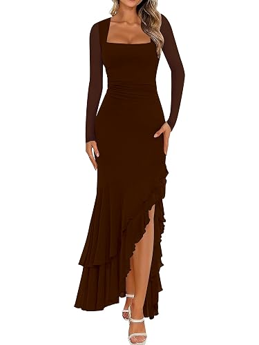 BORIFLORS Women's Bodycon Fall Wedding Guest Long Sleeve Maxi Dress