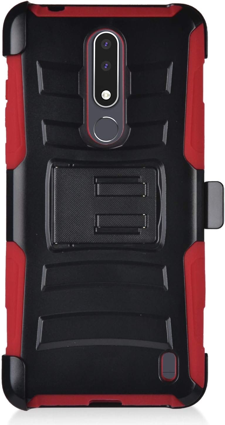 Eaglecell - Compatible with Nokia 3.1 Plus (Cricket Wireless) - Hybrid Case w/Stand/Belt Clip Holster - CV1 Red