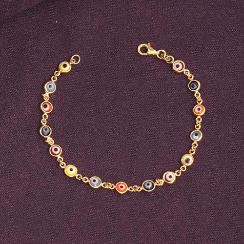 Image of TRUESILVER ACPL 925 Sterling Silver 14K Gold Plated Protection Bracelet Jewelry Mixed Colorful Mini Turkish Evil Eye Bracelet for Women 7.25 Inches