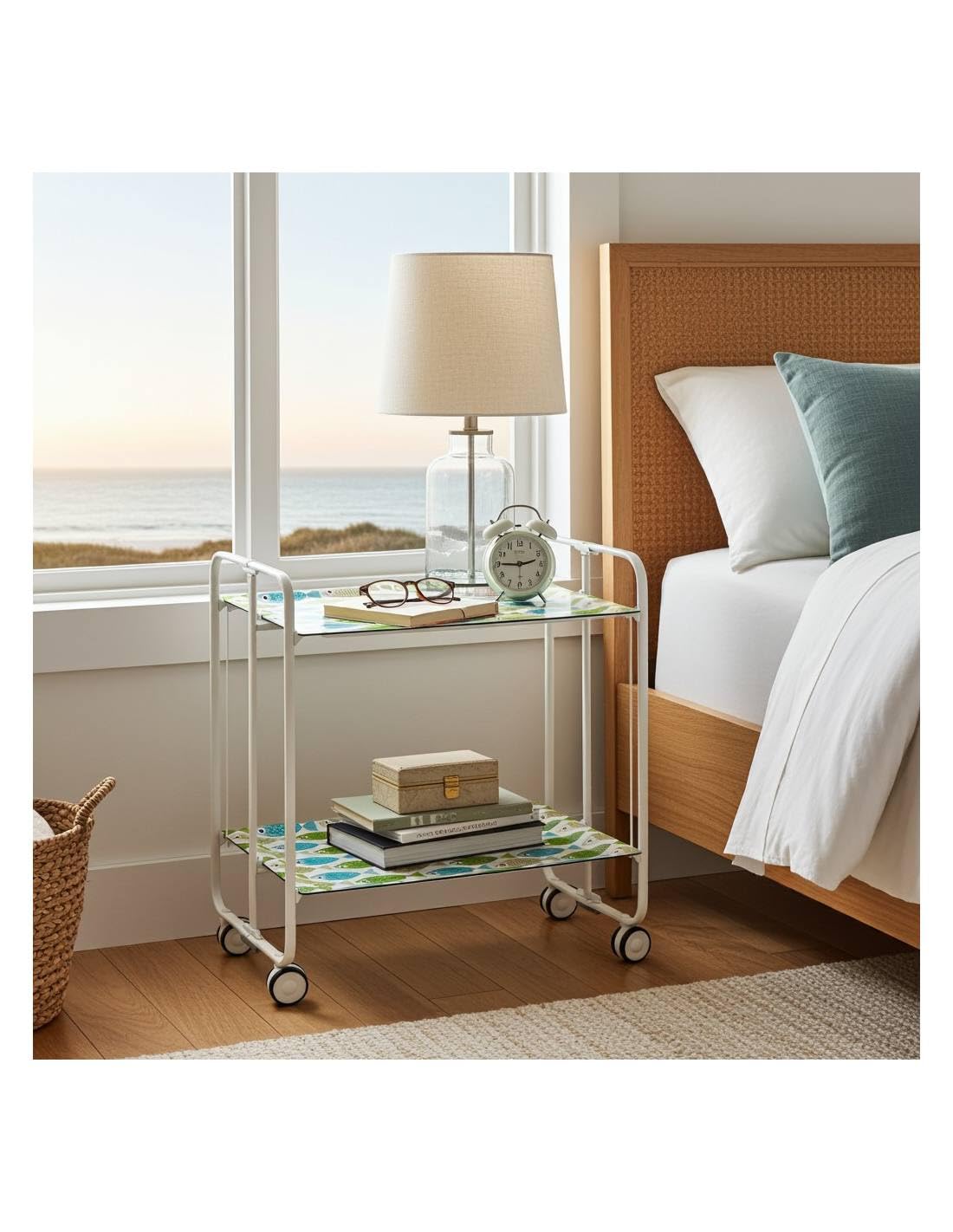 Mesa plegable con ruedas, chasis blanco, 67, talla única