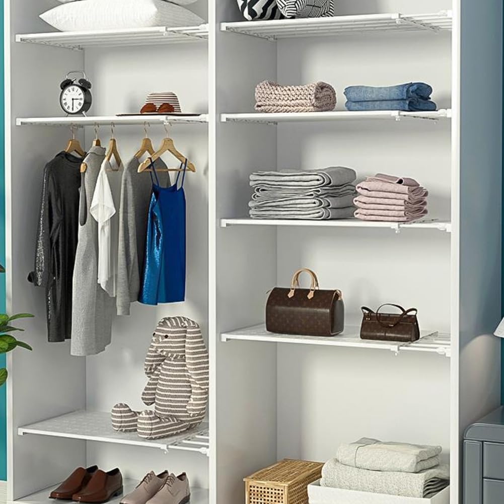 RANJIMA Mensole regolabili per armadio, mensole per armadi, 24 cm di larghezza, ripiano espandibile, armadietto, cucina, bagno, senza foratura, lunghezza regolabile 38-60 cm