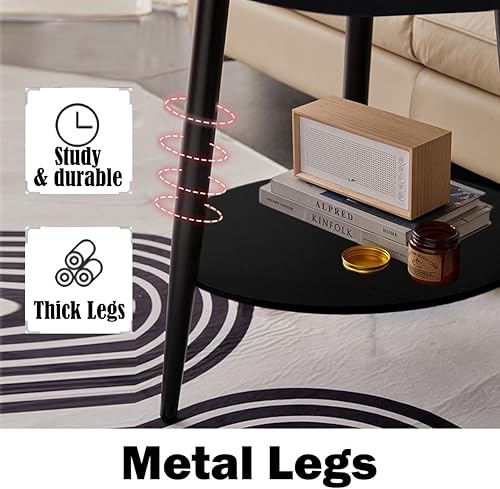 Miniatura 7 de Mesa auxiliar negra, mesa auxiliar moderna de 2 niveles, mesa auxiliar redonda pequeña para sala de estar, marcos de metal