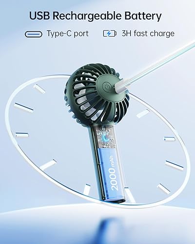 Miniatura 4 de SWEETFULL Mini ventilador portátil, potente ventilador de mano recargable, 3 velocidades, ventilador de mano pequeño personal para viajes,