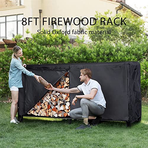 VIVOHOME 8ft Heavy Duty Indoor Outdoor Firewood Storage Log Rack with 2 Covers Combo Set Black