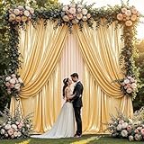 HTPER Cortinas de 3 x 3 m con purpurina dorada, 2 unidades, 1,5 x 3 m, fondo de lentejuelas, brillante, decoración para bodas, cumpleaños, sesiones de fotos, graduación