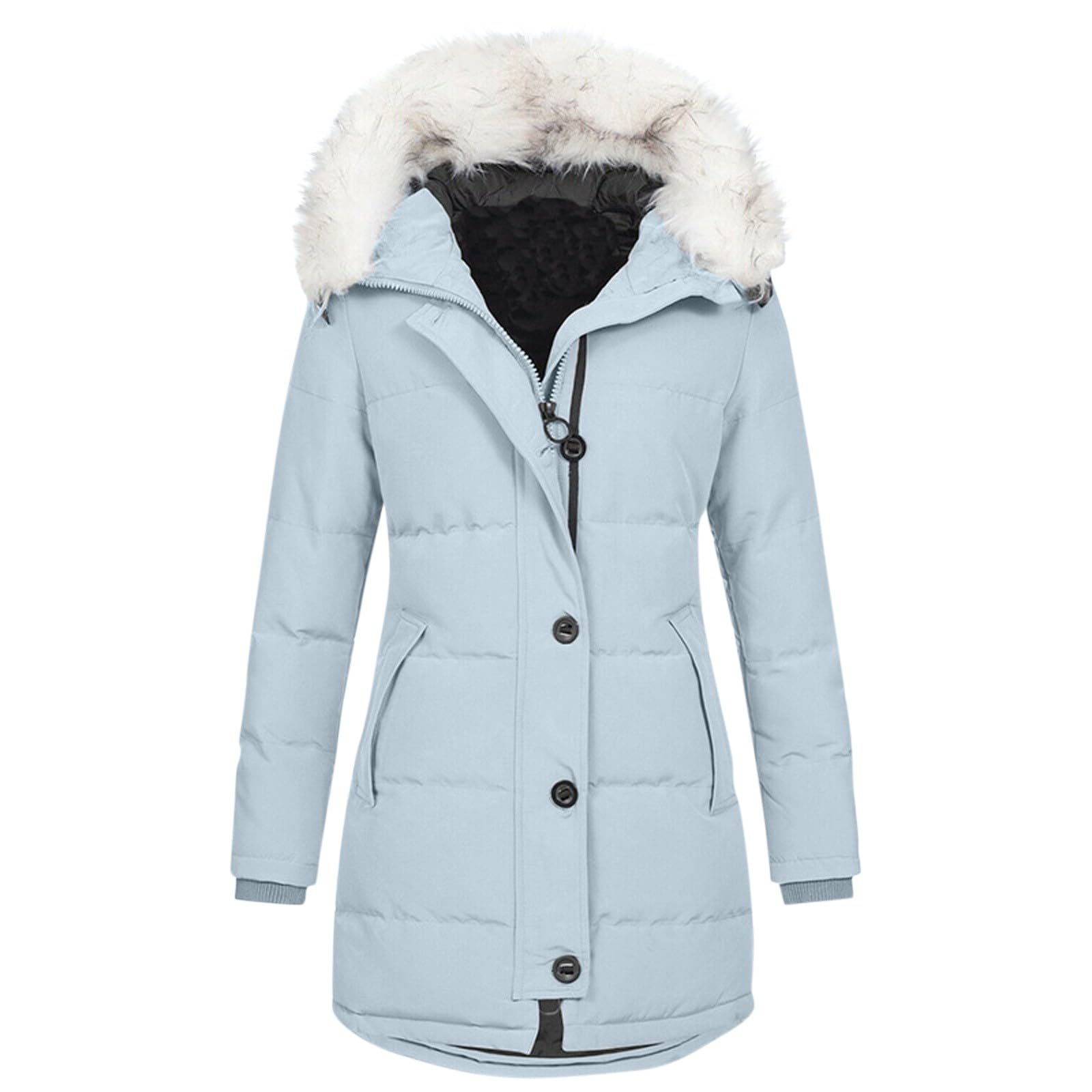Chaqueta De Plumas para Mujer Color Liso con Capucha Manga Larga - Abrigo De Plumas Mujer Invierno con Bolsillo Cremallera Único Anchos Elegante Chaquetas Transpirable Termica Plumíferos