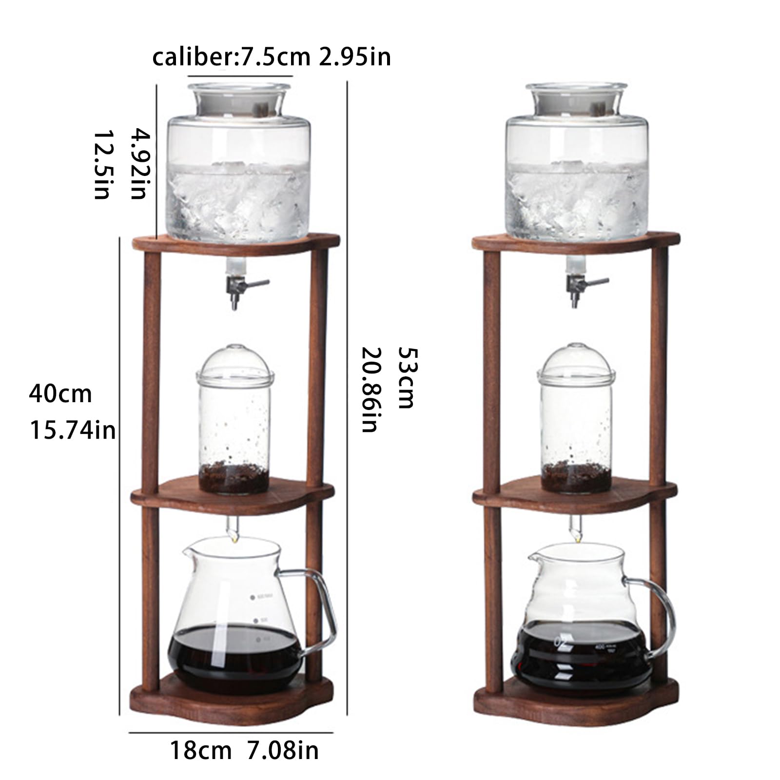 Cold Brew Tower - Cafetera de hielo,Cafetera de torre de goteo Cold Brew,Cafetera de infusión en frío, gotero ajustable, preparación manual para el hogar y la oficina(Size:C)