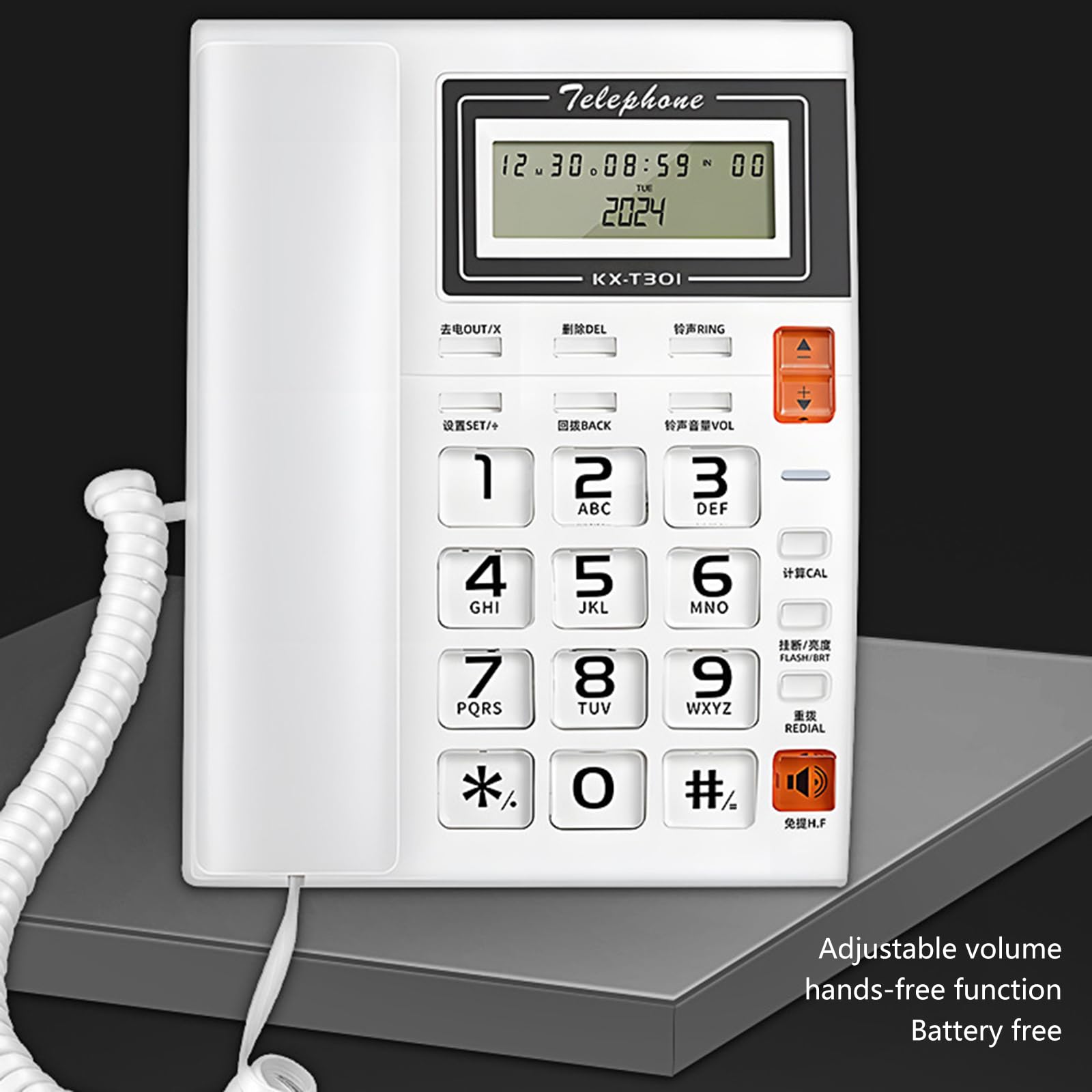Teléfono con botón grande, teléfono fijo de cristal para personas mayores, comercio, pantalla de llamadas, teléfono con cable de llamadas para el hogar, oficina, hotel