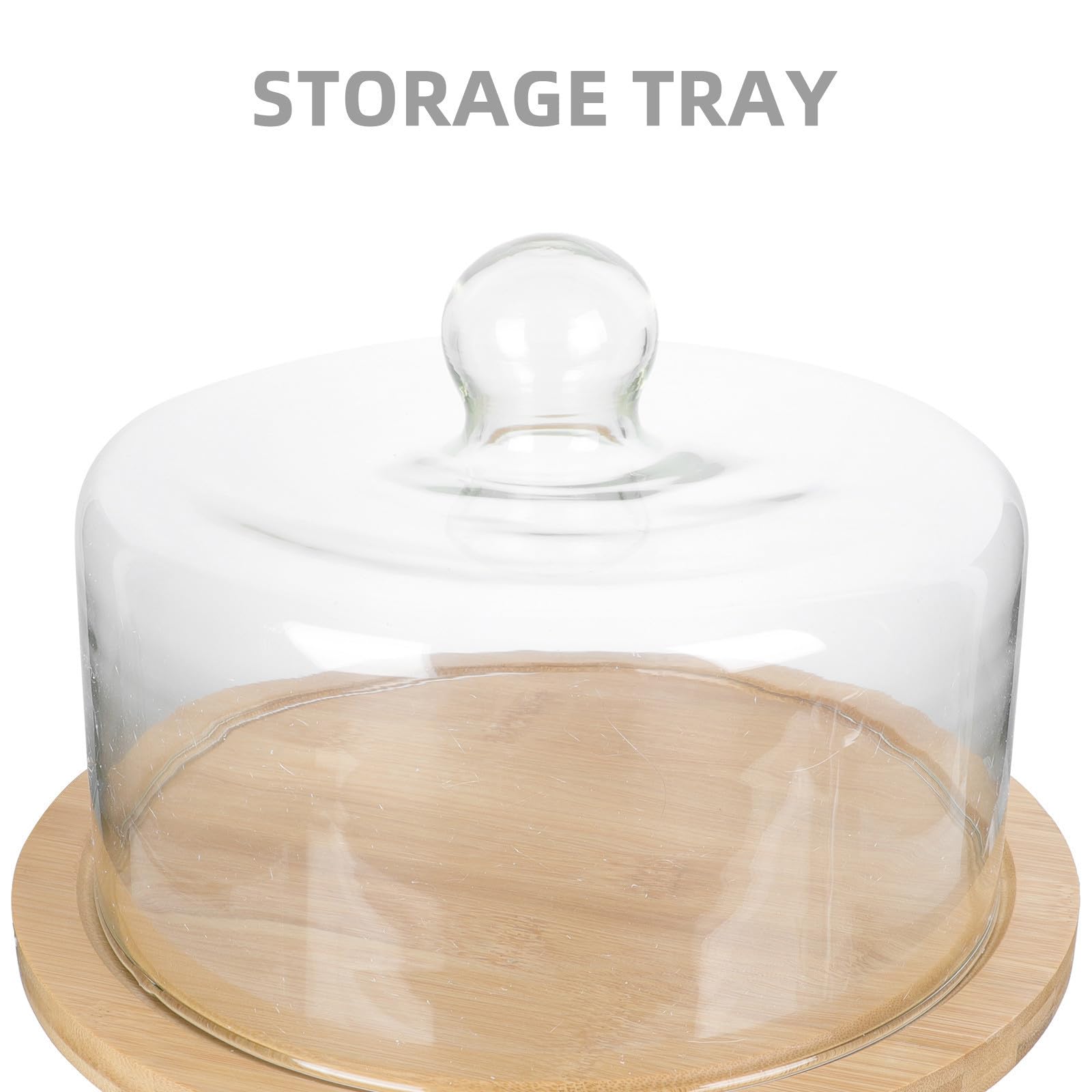 Espositore per Torte in Vetro e Legno Riutilizzabile e Facile da Pulire con Base Kaki, Vassoio per Dolci per Compleanni e Pasticcerie, Set da 1