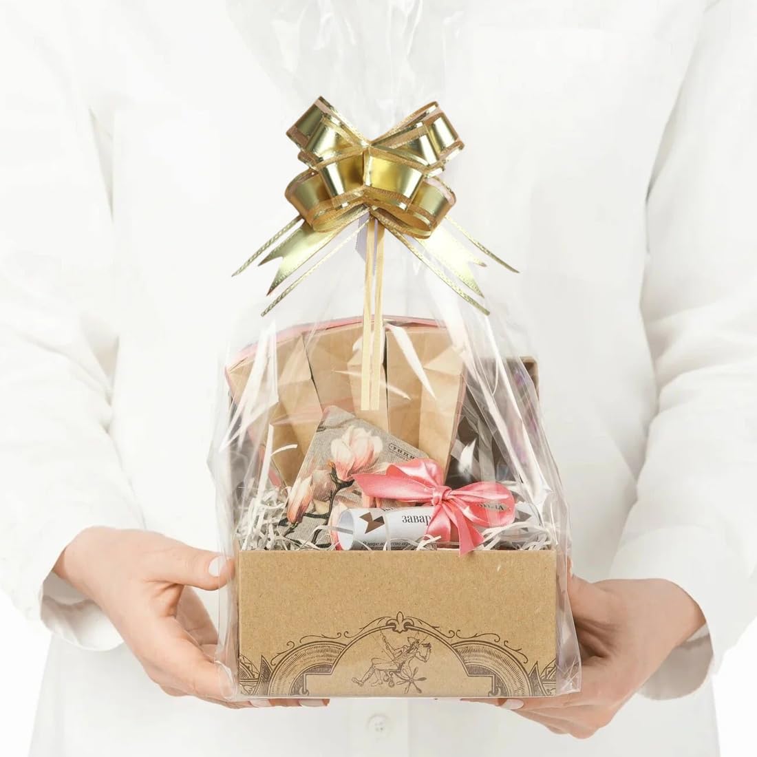 QEDBOJE 5 Stück Cellophantüten 50x70cm - Mit Schleifen Für Geschenke & Geschenkkörbe