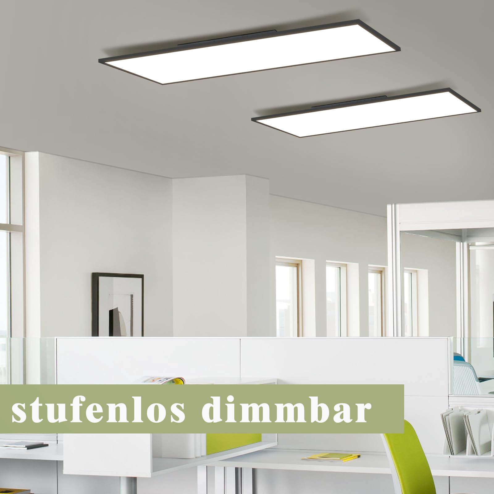 ZMH LED Panel Deckenleuchte 120x30cm Dimmbar Flach Deckenlampe Lang Rechteckig Deckenpanel Schwarz 40W Tageslichtlampe mit Fernbedienung für Büro Küche Flur Wohnzimmer Schlafzimmer