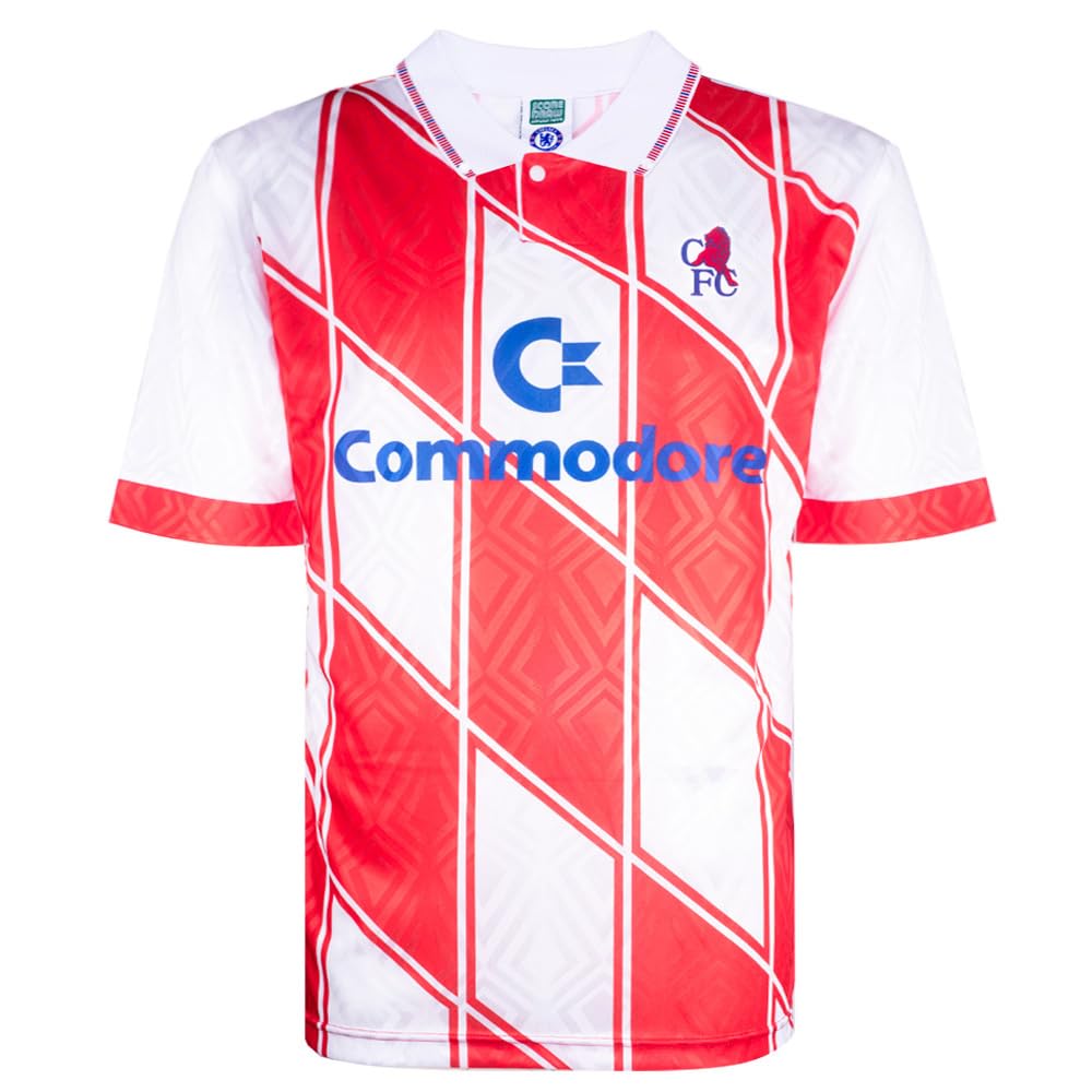 Score Draw Chelsea 1990 Away Retro Football Shirt White/Red Large Polyester