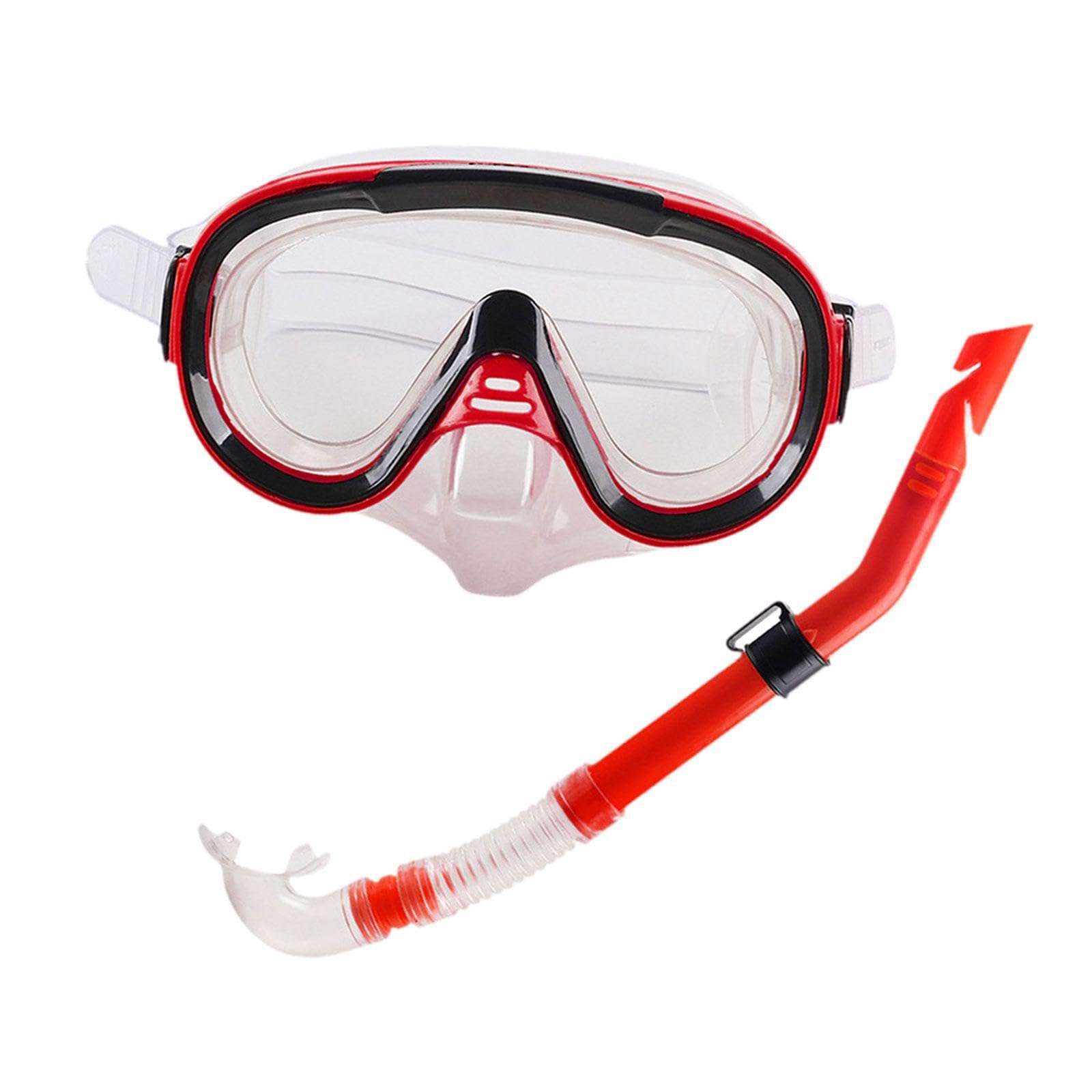 RCGOFOLLOW Wide View Diving Mask Snorkel Gear Snorkel Set Adults Swimming Goggles Reliable Performance Underwater Adventure Set Adults Snorkeling Gear Diving Goggles, Red Clear, 18.5x20.5x7cm