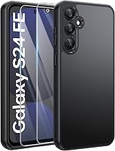 FLLAO Matte Cover Compatible with Samsung Galaxy S24 FE 5G with 2 Tempered Glass, [Camera Protection] Shockproof Anti-Scratch Hard PC Frosted Translucent Case Black